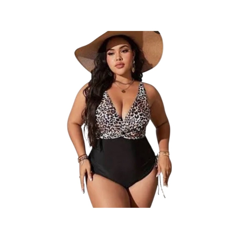 You Di An.  Women’s Leopard Print Back Double Adjustable Straps Swimsuit 5XL